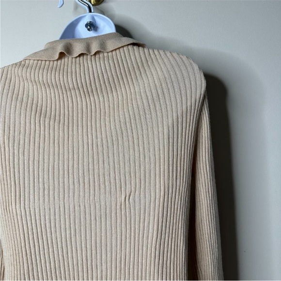 J. Crew Ruffle-Collar Ribbed Merino Wool Polo Sweater medium warm almond cream - Picture 6 of 7